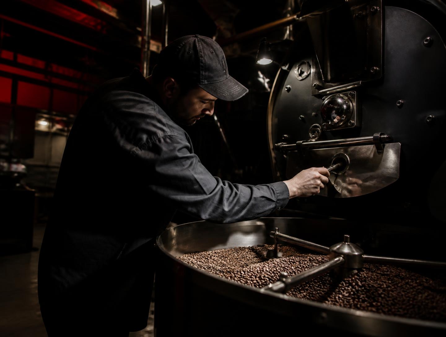 Industrial coffee roaster mid-cycle