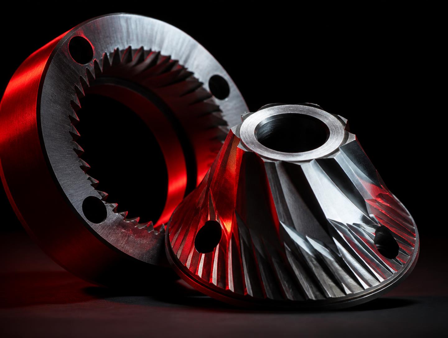 Macro detail of precision-machined grinder burrs